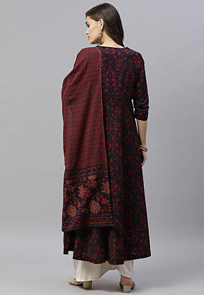 Printed Pure Cotton Aline Suit in Black