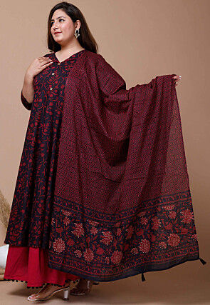 Printed Pure Cotton Aline Suit in Black