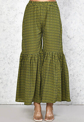 Printed Pure Cotton Aline Suit in Dark Green