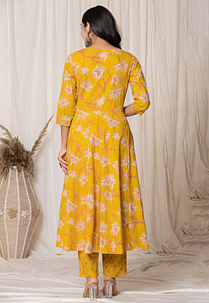 Printed Pure Cotton Aline Suit in Light Mustard