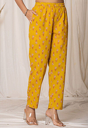 Printed Pure Cotton Aline Suit in Light Mustard