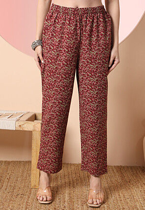 Printed Pure Cotton Aline Suit in Maroon