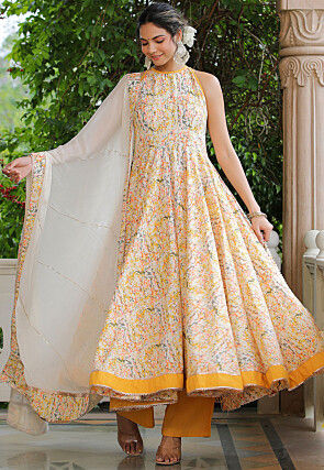 Printed Pure Cotton Aline Suit in Multicolor