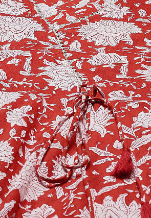 Printed Pure Cotton Aline Suit in Red
