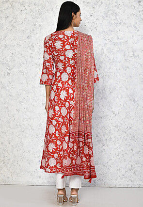 Printed Pure Cotton Aline Suit in Red