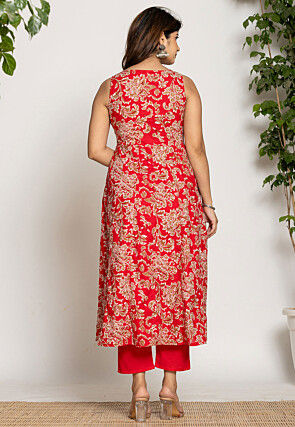 Printed Pure Cotton Aline Suit in Red