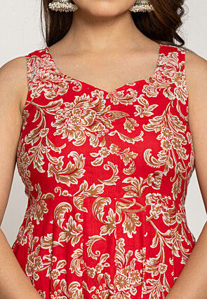 Printed Pure Cotton Aline Suit in Red