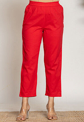 Printed Pure Cotton Aline Suit in Red