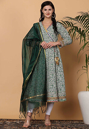 Printed Pure Cotton Aline Suit in White
