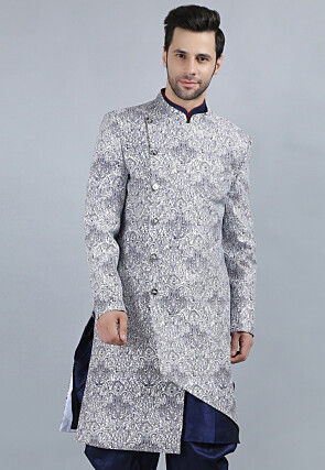 Printed Pure Cotton Asymmetric Jacket in Off White