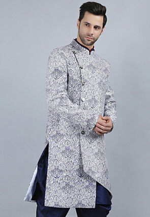 Printed Pure Cotton Asymmetric Jacket in Off White