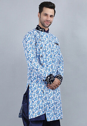 Printed Pure Cotton Asymmetric Jacket in White