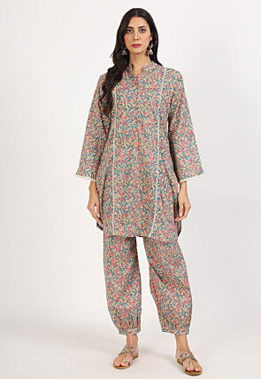 Printed Pure Cotton Co Ord Set in Beige