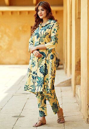 Printed Pure Cotton Co Ord Set in Beige
