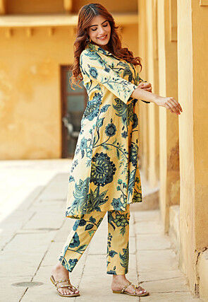 Printed Pure Cotton Co Ord Set in Beige