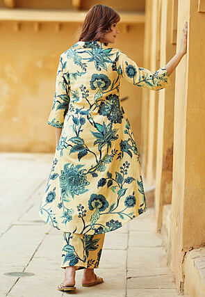 Printed Pure Cotton Co Ord Set in Beige