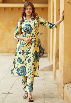 Printed Pure Cotton Co Ord Set in Beige