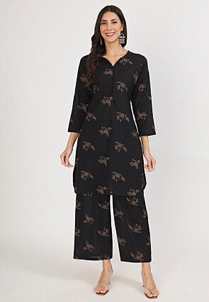 Printed Pure Cotton Co Ord Set in Black