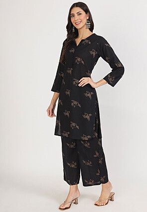 Printed Pure Cotton Co Ord Set in Black