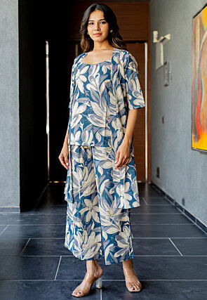 Printed Pure Cotton Co Ord Set in Blue