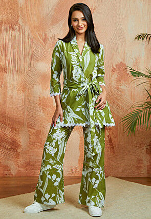Printed Pure Cotton Co Ord Set in Green