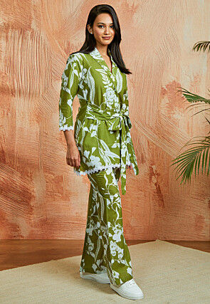 Printed Pure Cotton Co Ord Set in Green