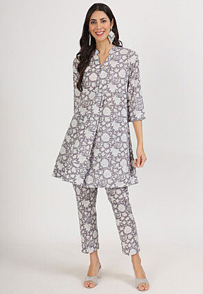 Printed Pure Cotton Co Ord Set in Grey