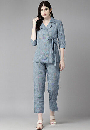Printed Pure Cotton Co Ord Set in Grey