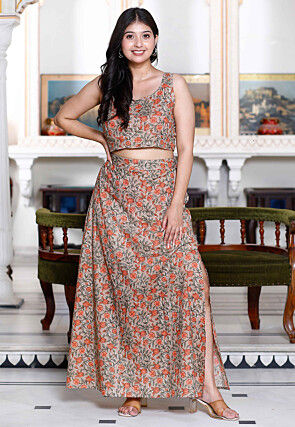 Printed Pure Cotton Co Ord Set in Light Brown