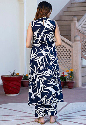 Printed Pure Cotton Co Ord Set in Navy Blue