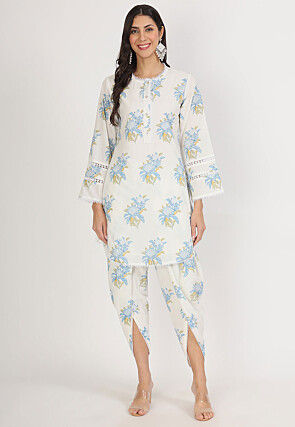 Printed Pure Cotton Co Ord Set in Off White