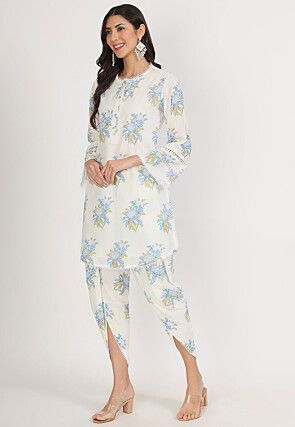 Printed Pure Cotton Co Ord Set in Off White