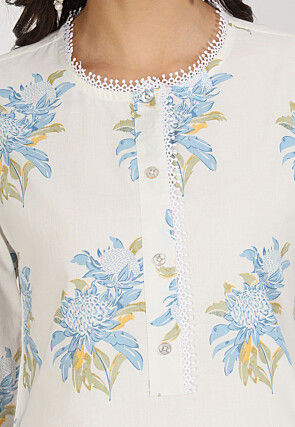 Printed Pure Cotton Co Ord Set in Off White