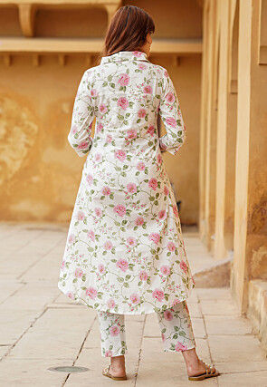 Printed Pure Cotton Co Ord Set in Off White