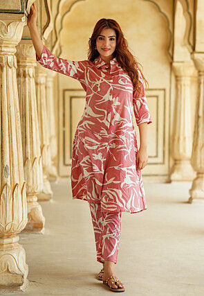 Printed Pure Cotton Co Ord Set in Pink