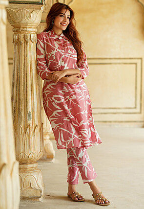 Printed Pure Cotton Co Ord Set in Pink