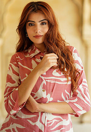 Printed Pure Cotton Co Ord Set in Pink