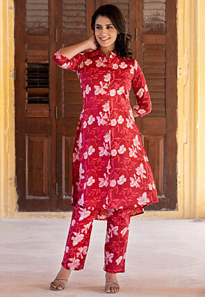 Printed Pure Cotton Co Ord Set in Red