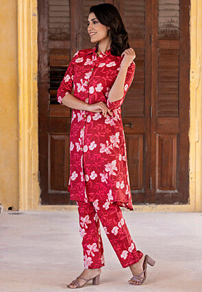 Printed Pure Cotton Co Ord Set in Red