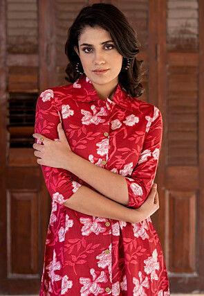 Printed Pure Cotton Co Ord Set in Red