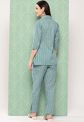Printed Pure Cotton Co Ord Set in Teal Green