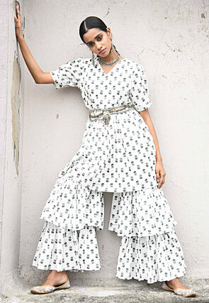 Printed Pure Cotton Co Ord Set in White