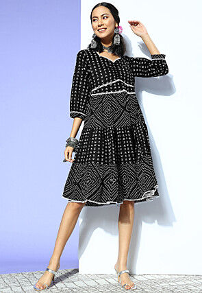 Printed Pure Cotton Dress in Black