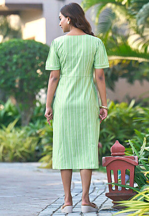 Printed Pure Cotton Dress in Light Green