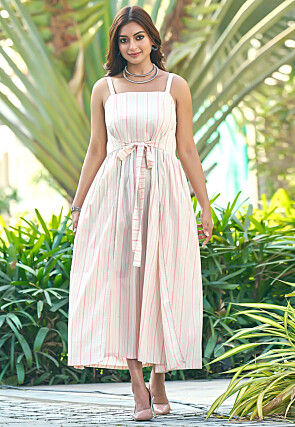 Printed Pure Cotton Dress in Off White