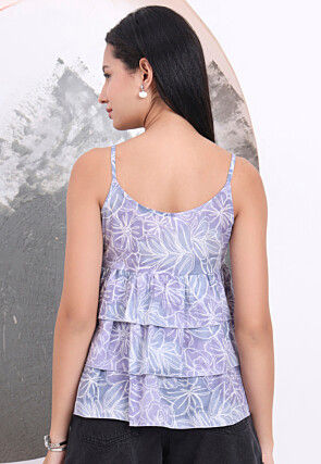 Printed Pure Cotton Flared Top in Grey and Light Purple