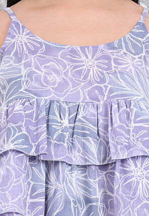 Printed Pure Cotton Flared Top in Grey and Light Purple