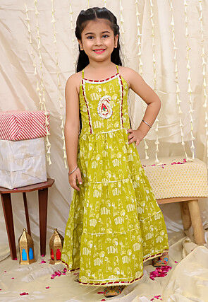 Printed Pure Cotton Gown in Light Green
