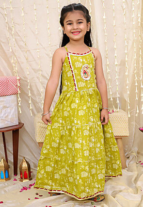 Printed Pure Cotton Gown in Light Green