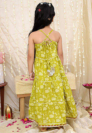 Printed Pure Cotton Gown in Light Green